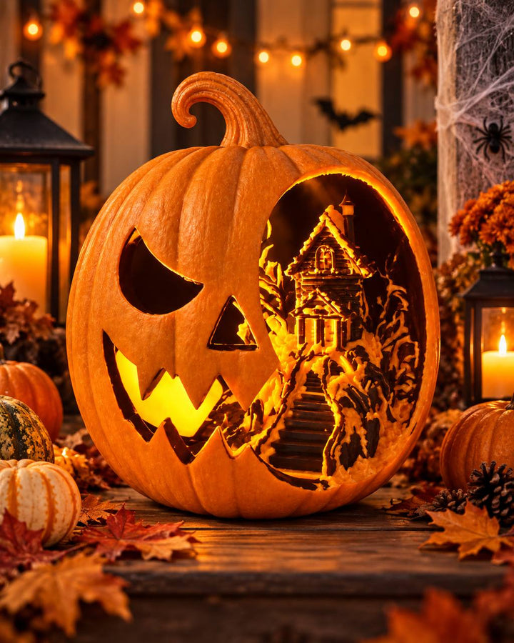 Haunted House Pumpkin Lantern — 3D Printed Halloween Décor