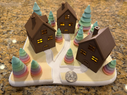 Glowing tealight house with winter landscape 3D printed holiday décor — photo 1