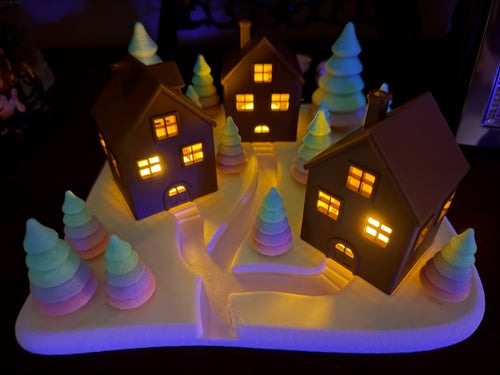 Glowing tealight house with winter landscape 3D printed holiday décor — photo 2