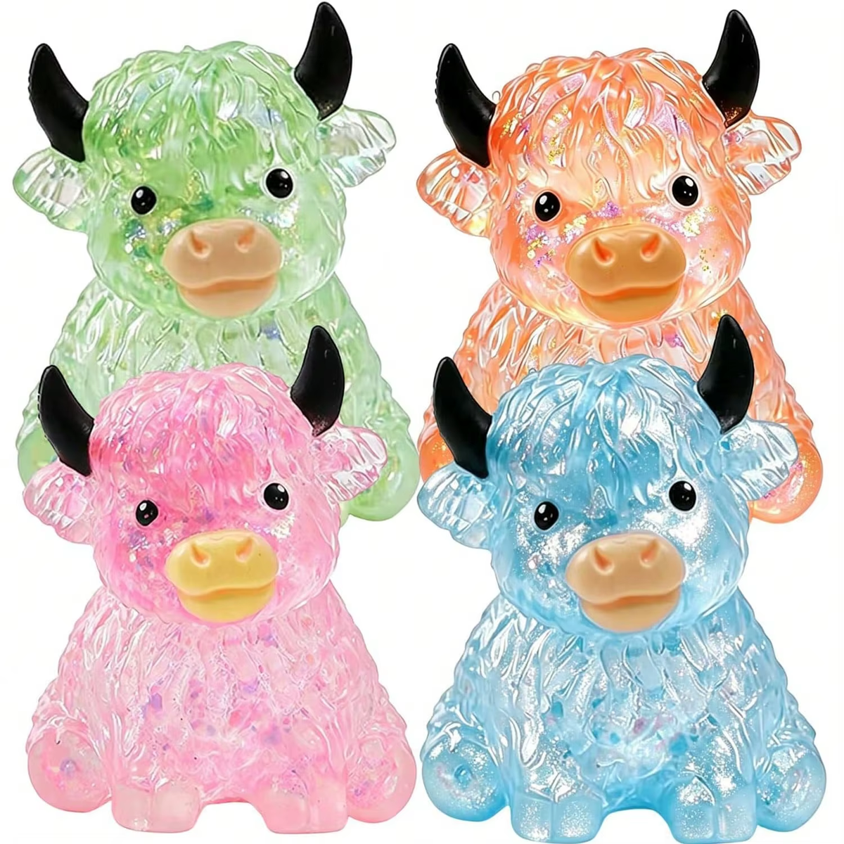 Glitter Highland Cow Squishy — supplier photo showing product design. Listing includes one toy.