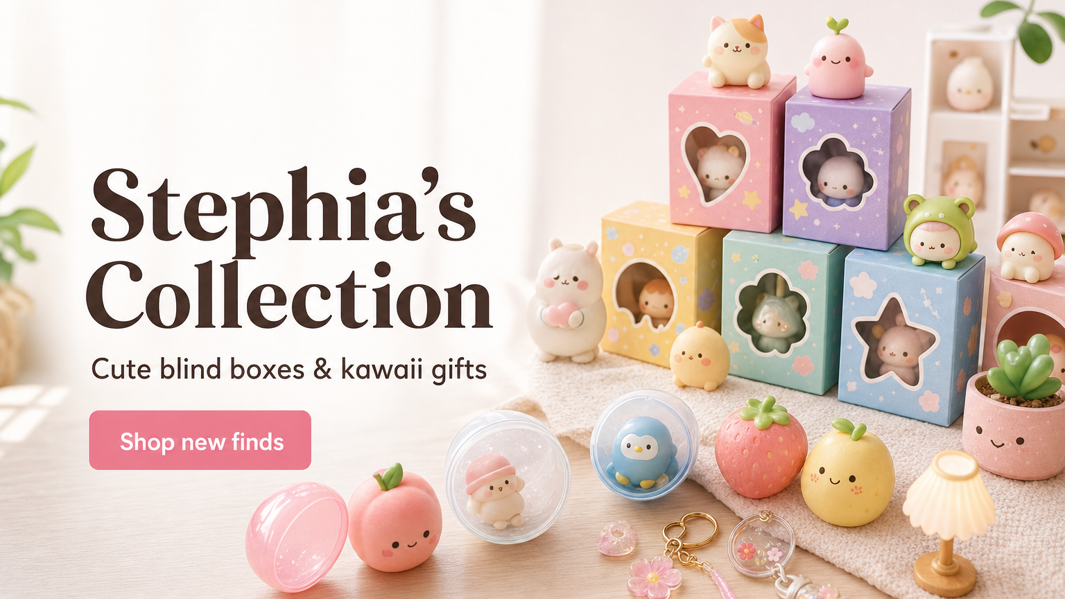 Stephia’s Collection hero image with headline and kawaii gifts